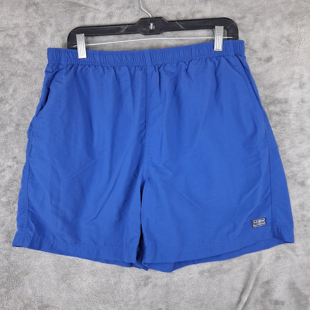 LL Bean Supplex Nylon Swim Trunks Mens Large Blue Mesh Lined Shorts OXR40